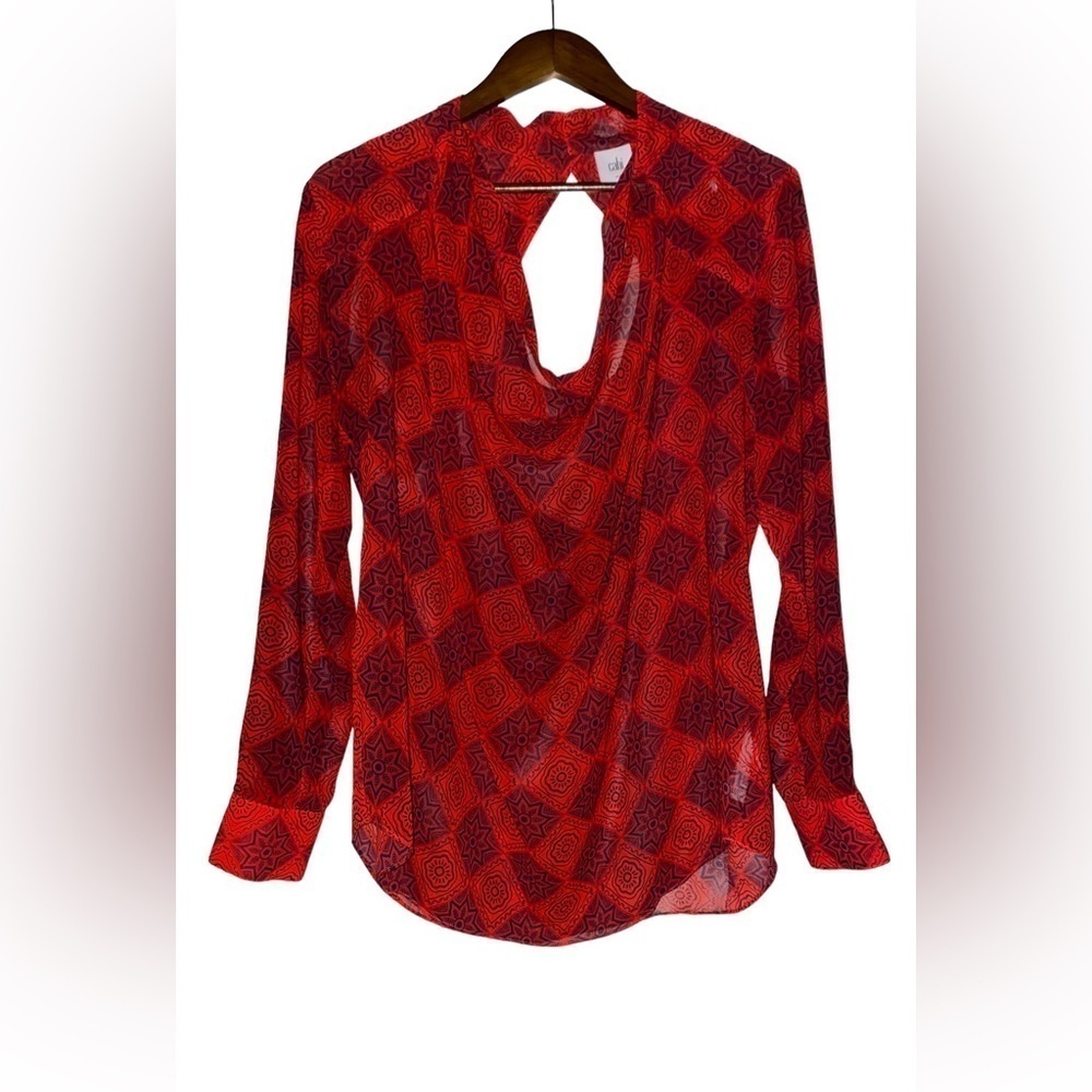 CAbi Sheer Diamond Keyhole Red Women M Blouse Glam Cocktail Party Dinner